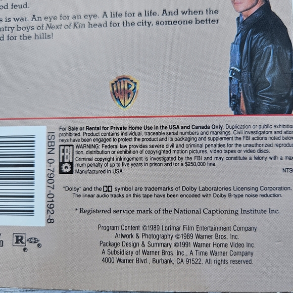 Next Of Kin VHS Patrick Swayze Action Rated R 1991 - Picture 3 of 9